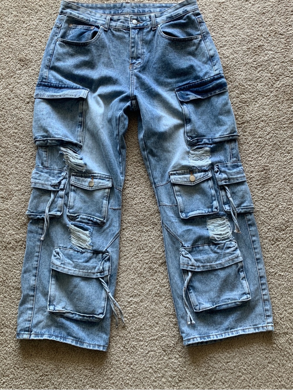 & Other Stories Light Blue Distressed Cargo Jeans for Men